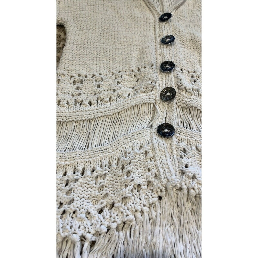 Boho Knit Cotton Open Cardigan Sweater Crochet Fringe Cottagecore Festival S/M - Picture 5 of 8